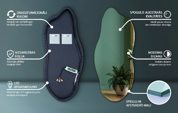 Led ogledalo nepravilna oblika 35x80 cm