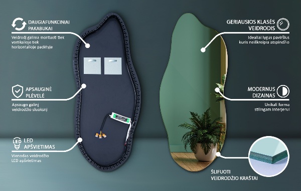 Led ogledalo nepravilna oblika 40x90 cm