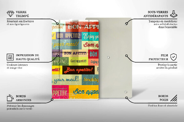 Steklena podloga za rezanje Podnapisi Bon appetit jeziki