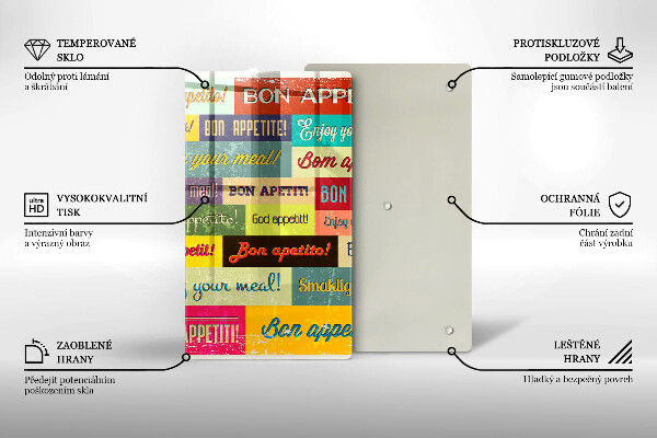 Steklena podloga za rezanje Podnapisi Bon appetit jeziki