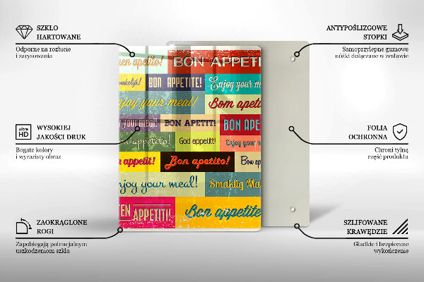 Steklena podloga za rezanje Podnapisi Bon appetit jeziki
