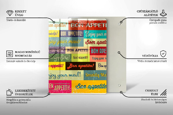 Steklena podloga za rezanje Podnapisi Bon appetit jeziki