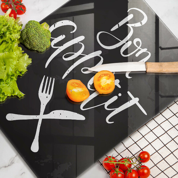 Steklena podloga za rezanje Bon appetit napis