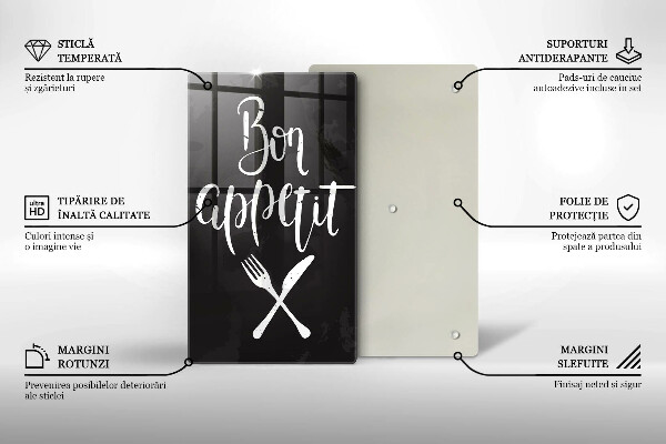 Steklena podloga za rezanje Bon appetit napis