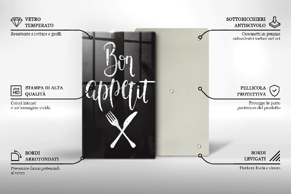 Steklena podloga za rezanje Bon appetit napis