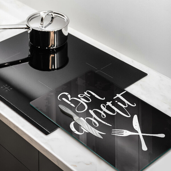 Steklena podloga za rezanje Bon appetit napis