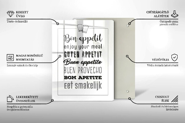 Steklena podloga za rezanje Kuhinjski napis rekoč