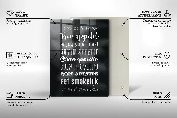 Steklena podloga za rezanje Kuhinjski napis rekoč