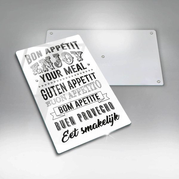 Steklena podloga za rezanje Napis za kuhinjo stavek