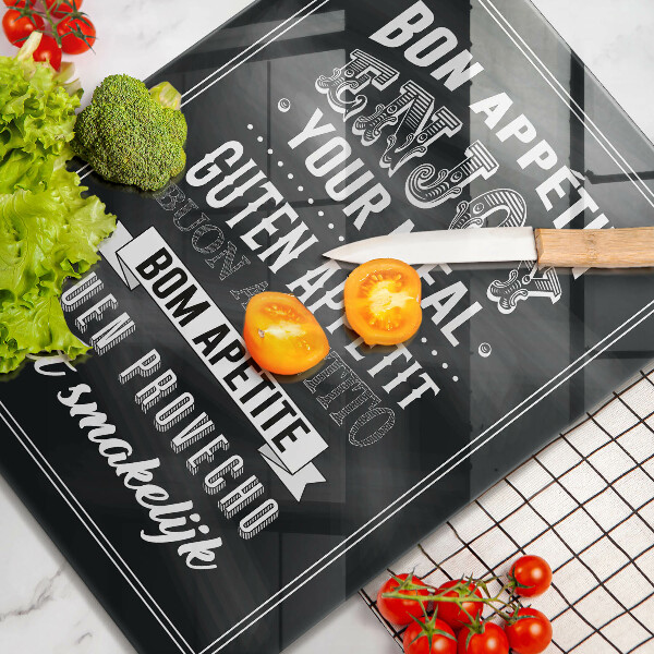 Steklena podloga za rezanje Napis za kuhinjo stavek