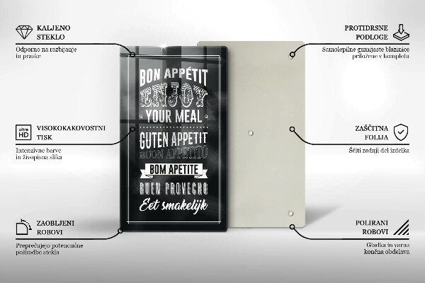 Steklena podloga za rezanje Napis za kuhinjo stavek