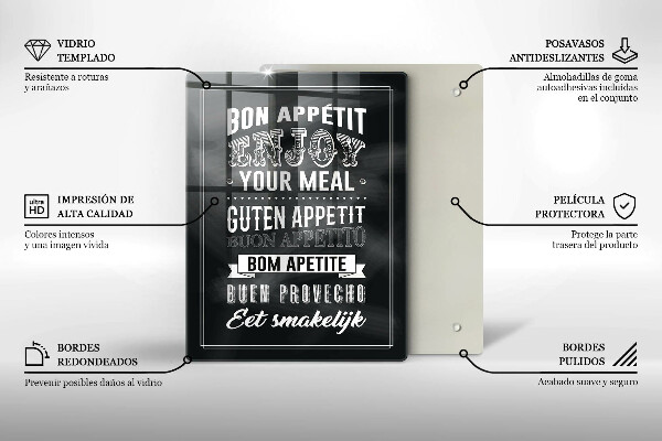 Steklena podloga za rezanje Napis za kuhinjo stavek