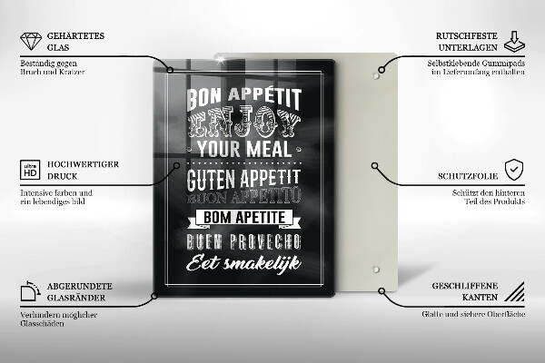 Steklena podloga za rezanje Napis za kuhinjo stavek