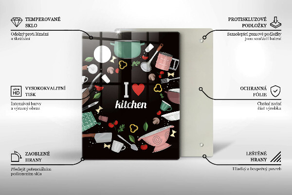 Steklena podloga za rezanje I love kitchen