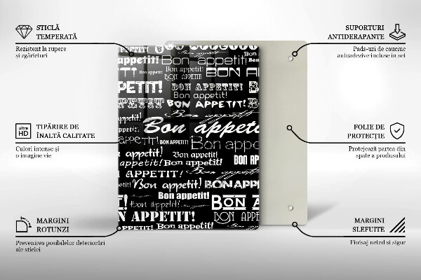 Steklena podloga za rezanje Kuhinjski podnapisi Bon appetit