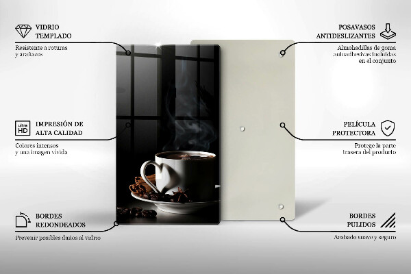 Steklena podloga za rezanje Skodelica vroče kave