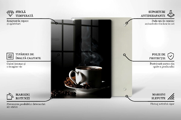 Steklena podloga za rezanje Skodelica vroče kave