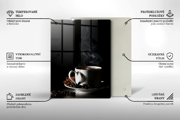 Steklena podloga za rezanje Skodelica vroče kave