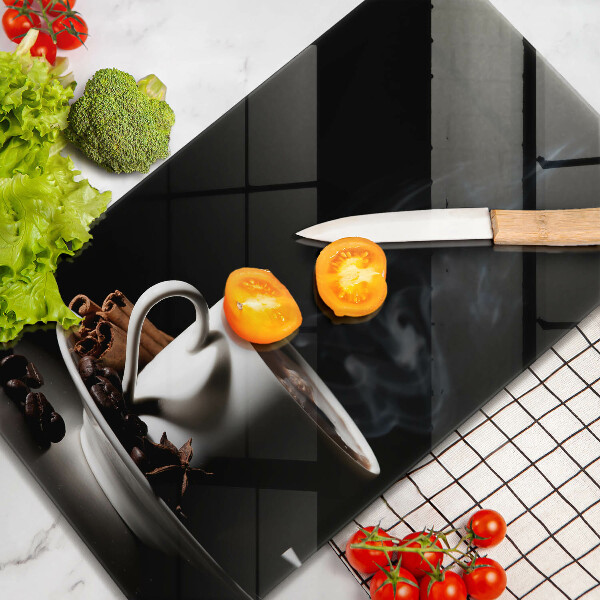 Steklena podloga za rezanje Skodelica vroče kave