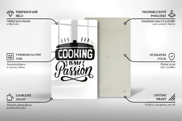 Steklena podloga za rezanje Cooking is my passion