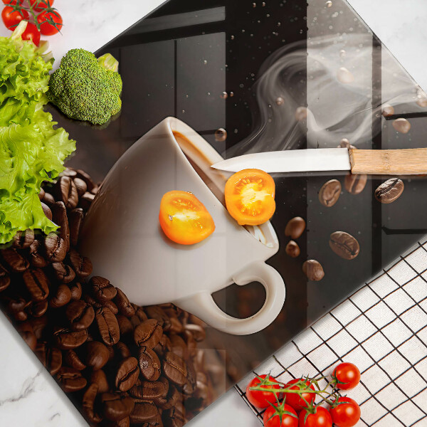 Steklena podloga za rezanje Vroča skodelica kave