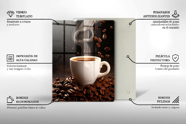 Steklena podloga za rezanje Vroča skodelica kave