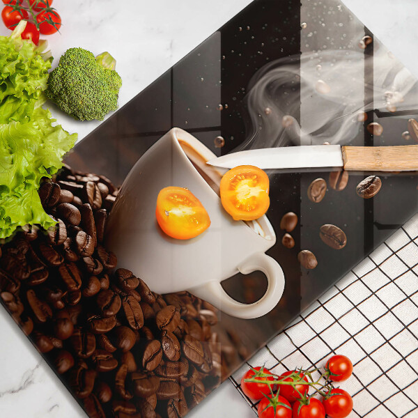 Steklena podloga za rezanje Vroča skodelica kave