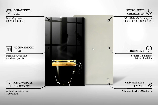 Steklena podloga za rezanje Kozarec črne kave