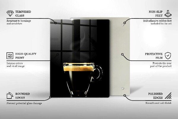 Steklena podloga za rezanje Kozarec črne kave