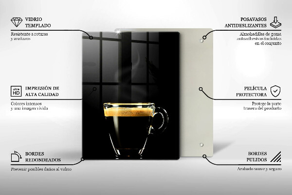 Steklena podloga za rezanje Kozarec črne kave