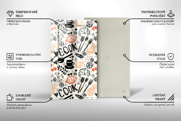 Steklena podloga za rezanje Motiv risane kuhinje