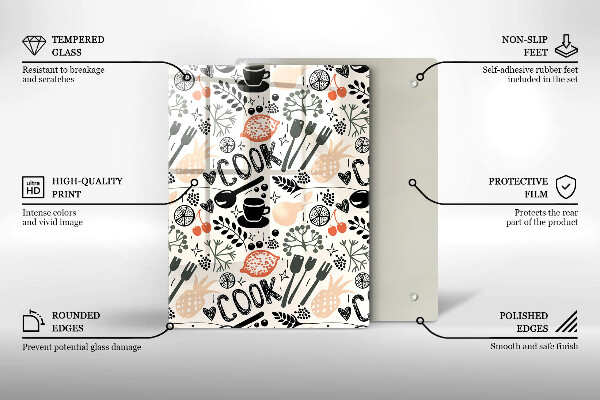 Steklena podloga za rezanje Motiv risane kuhinje