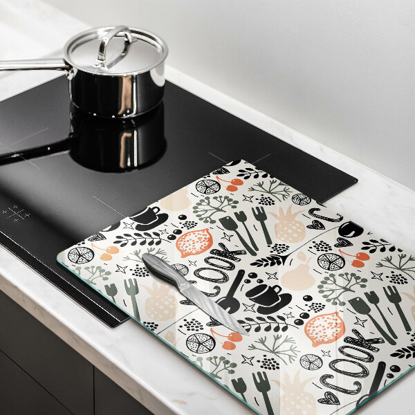 Steklena podloga za rezanje Motiv risane kuhinje