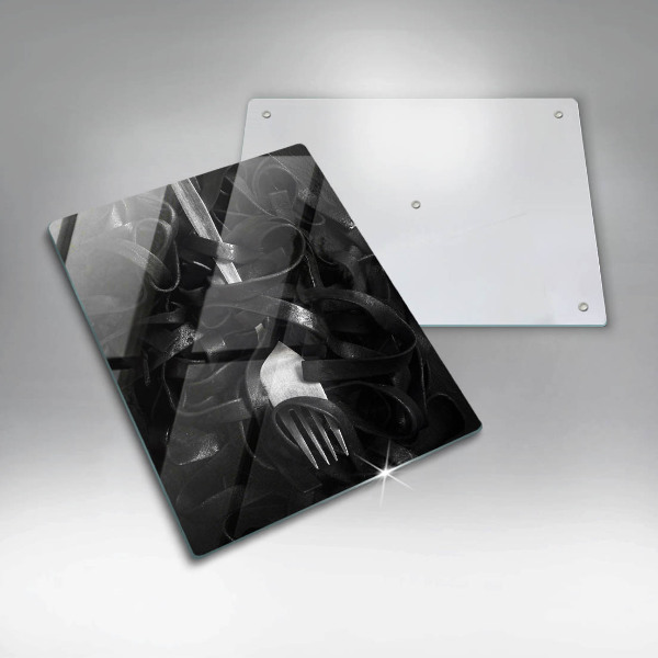 Steklena podloga za rezanje Črne testenine in vilice