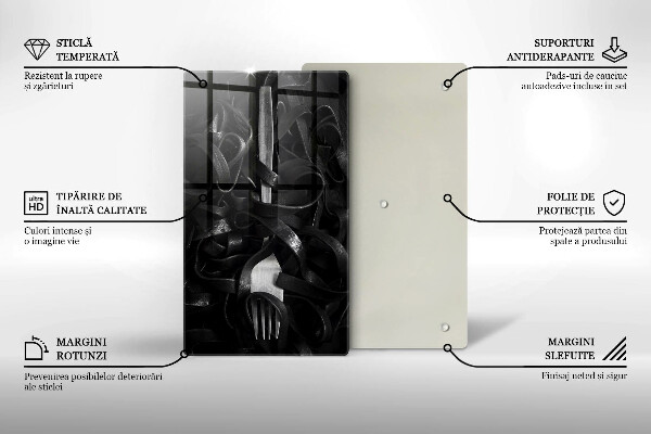 Steklena podloga za rezanje Črne testenine in vilice