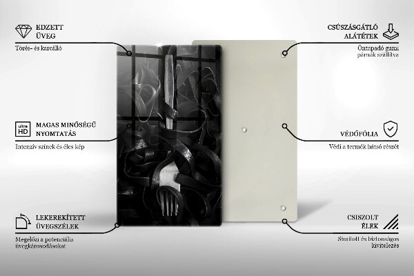 Steklena podloga za rezanje Črne testenine in vilice