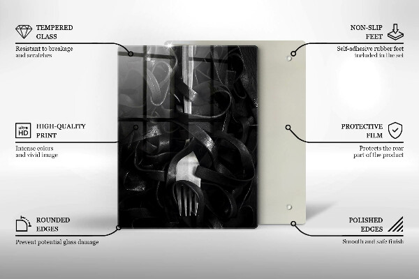 Steklena podloga za rezanje Črne testenine in vilice