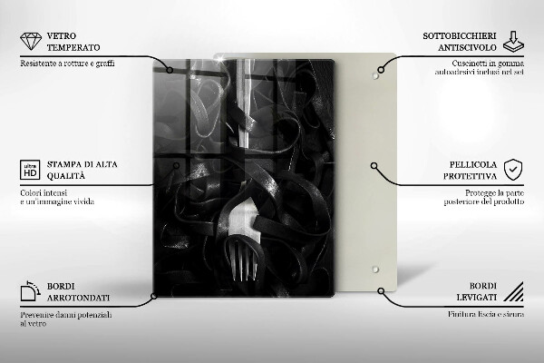Steklena podloga za rezanje Črne testenine in vilice