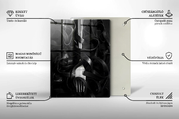 Steklena podloga za rezanje Črne testenine in vilice