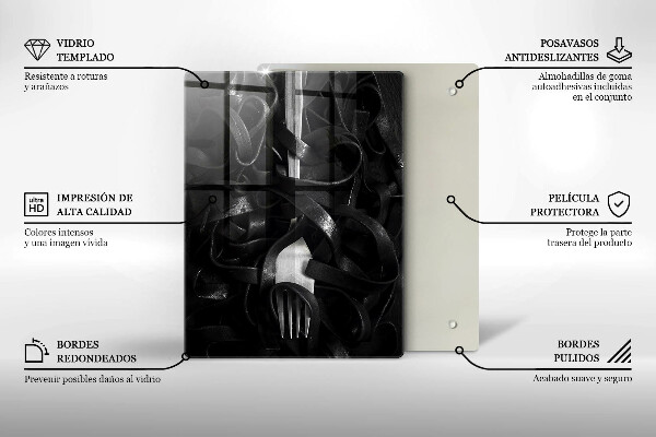 Steklena podloga za rezanje Črne testenine in vilice