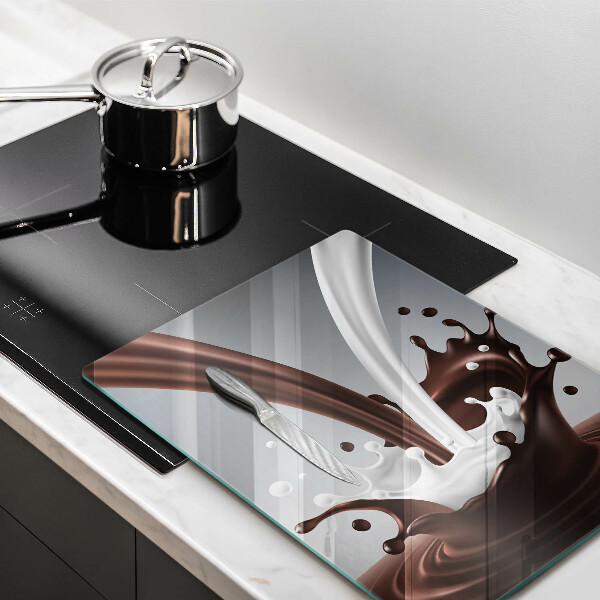 Steklena podloga za rezanje Mleko in čokolada