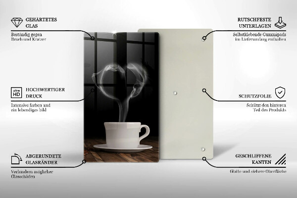 Steklena podloga za rezanje Kavna skodelica srce