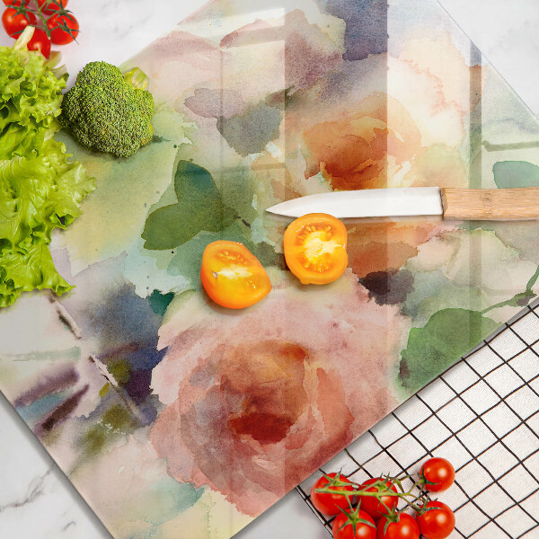 Steklena podloga za rezanje Poslikane rože