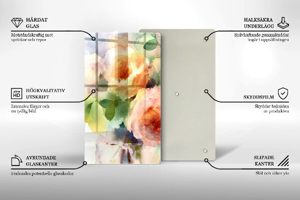 Steklena podloga za rezanje Poslikane rože