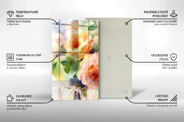 Steklena podloga za rezanje Poslikane rože