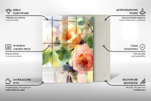 Steklena podloga za rezanje Poslikane rože