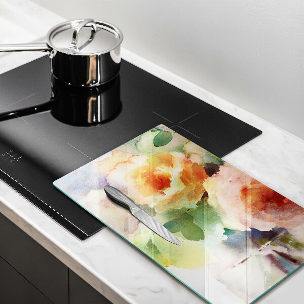 Steklena podloga za rezanje Poslikane rože