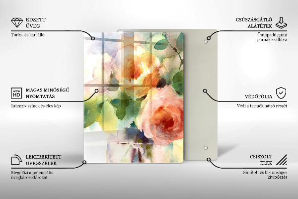 Steklena podloga za rezanje Poslikane rože