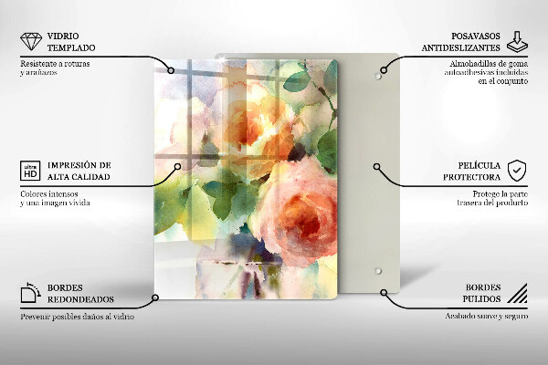 Steklena podloga za rezanje Poslikane rože