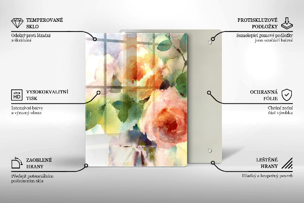 Steklena podloga za rezanje Poslikane rože